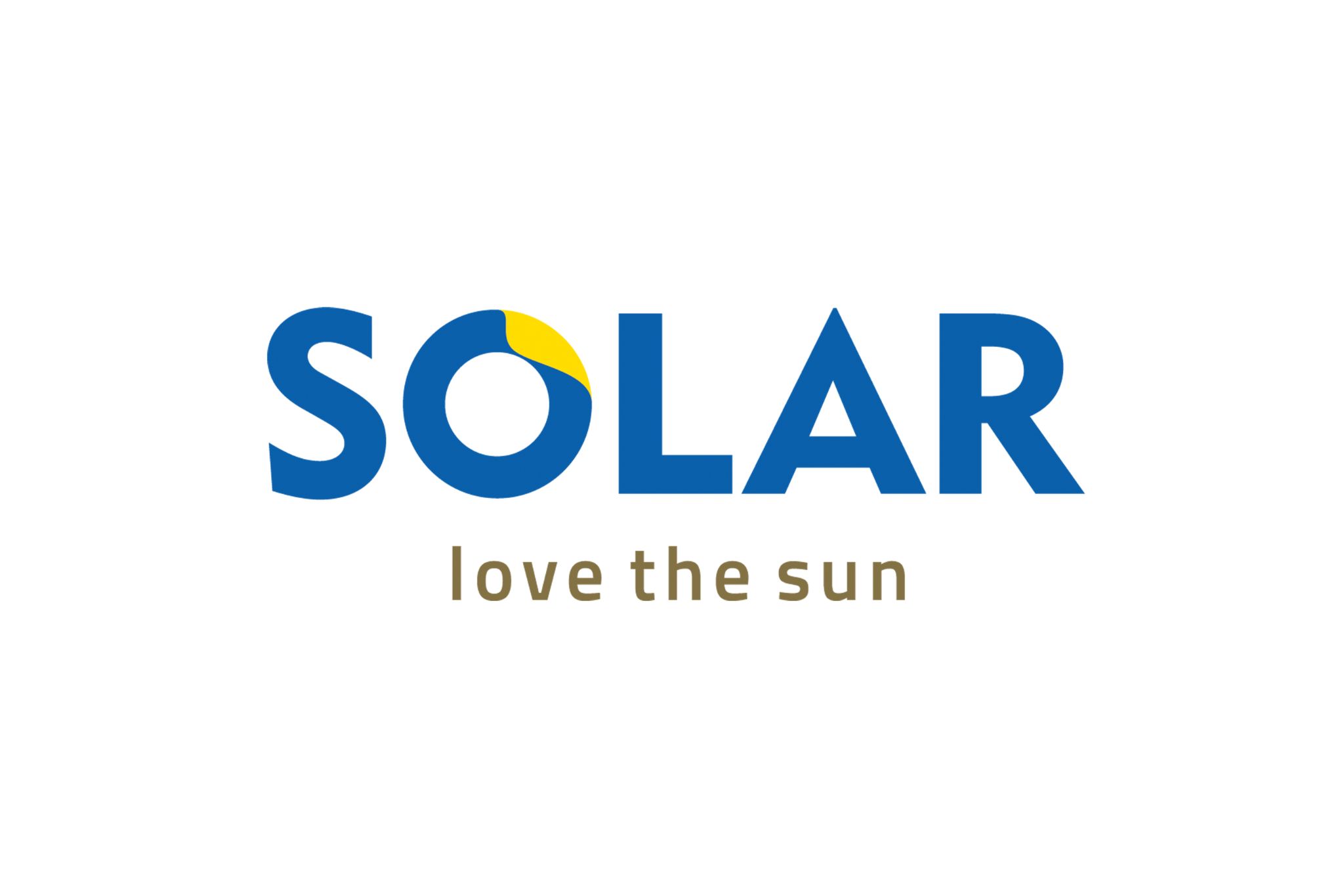 Brand logo reading “SOLAR” with a sun-inspired detail in the letter O and the slogan “love the sun” underneath.